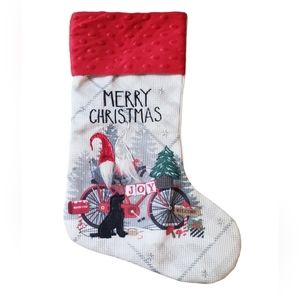 Gnomes on‎ Bicycle with Black Dog Christmas Stocking